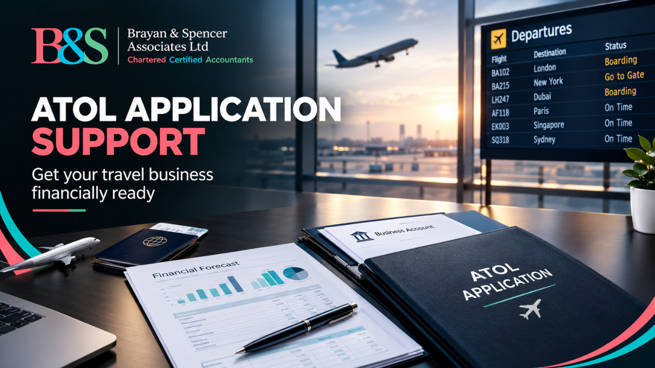 Travel business owner reviewing ATOL application documents with a London accountant